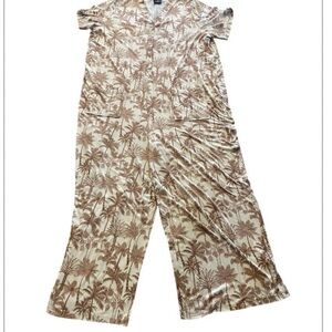 Bumblebella‎ Dreamy Jersey Essential Wide Leg Jumpsuit Beige/Brown Palm XL